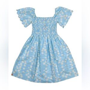 Simply Southern Ladies Light Blue Floral Scallop Dress NWT